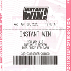 Pick 3/ Pick 4 INSTANT WIN Ticket Example