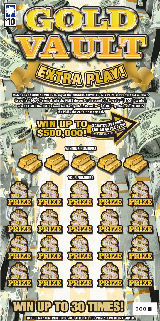 Gold Vault Extra Play scratcher ticket